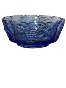 Indiana Glass Harvest Grape Cobalt Blue Fruit Bowl 9" Scalloped Pressed Glass - Picture 1 of 11