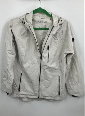 Chaqueta de lluvia con capucha ajustable resistente al agua blanca para hombre Calvin Klein talla M Foto 1 de 4