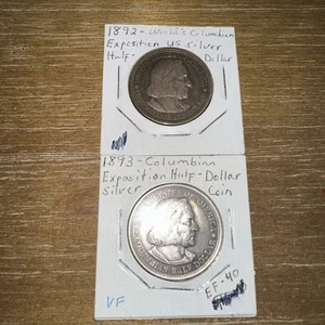 1892 AND 1893 (2 PC SET) Columbian Exposition Silver Half Dollar CIRCULATED - Picture 1 of 2