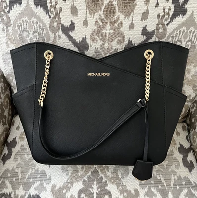 Michael Kors Jet Set Travel Chain  Leather Shoulder Tote Black Large - Image 1 of 4