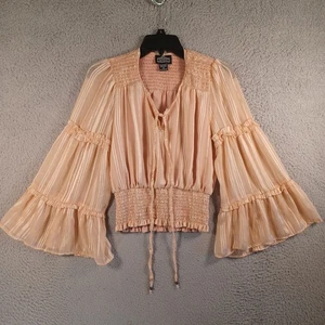 Angie Womens Pinkish Brown Top Size Small Balloon Sleeve Front Tie Classic Soft - Picture 1 of 9