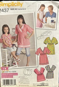 Simplicity  Sewing Pattern 2437 Childrens Girls Pullover Top Tunic Size 7-14 UC - Picture 1 of 2