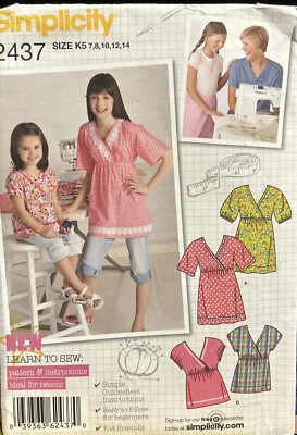 Simplicity  Sewing Pattern 2437 Childrens Girls Pullover Top Tunic Size 7-14 UC - Image 1 of 2