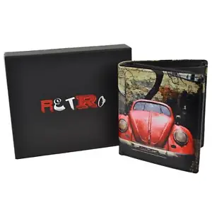 Mens LEATHER Tri-Fold Vintage Red Beetle Wallet by Retro Gift Box - Picture 1 of 6