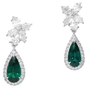 Simulated 8.50 TCW Pear Emerald & Multi Shape Sapphire Engagement Drop Earrings - Picture 1 of 7