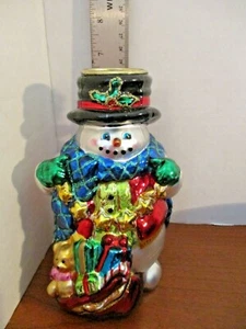 7" Tall BLOWN GLASS SNOWMAN TEALIGHT CANDLE HOLDER - Imagen 1 de 4