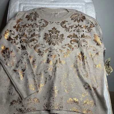 Suéter tejido crema y dorado One World para mujer talla grande nuevo con etiquetas Foto 1 de 4