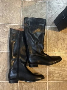 Kenneth Cole Reitstiefel Damen 7 schwarz Leder hoch kniehoch seitlicher Reißverschluss - Bild 1 von 4