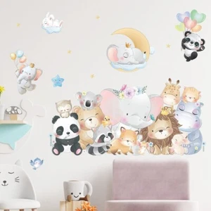 Animal Friends Nursery Cute Wall Decal Stickers Elephant Panda Koala Bunny Lion - Picture 1 of 6
