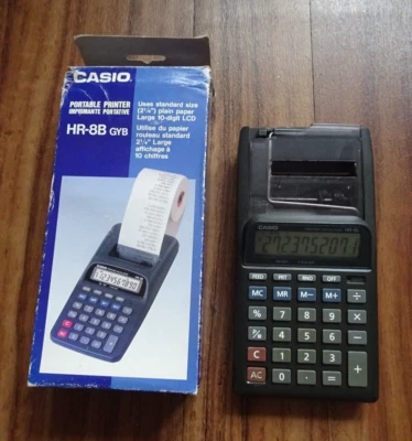 Working CASIO Portable Printing Calculator HR-8B GYB but plastic feeder broken - Image 1 of 4