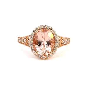 Anello LeVian Morganite & Diamante Oro Rosa 14k Alone Fidanzamento Fragola Ovale - Foto 1 di 11