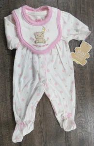Baby Girl Clothes New Child Mine Carter's Preemie 2pc Bear Footed Outfit & Bib - Picture 1 of 4