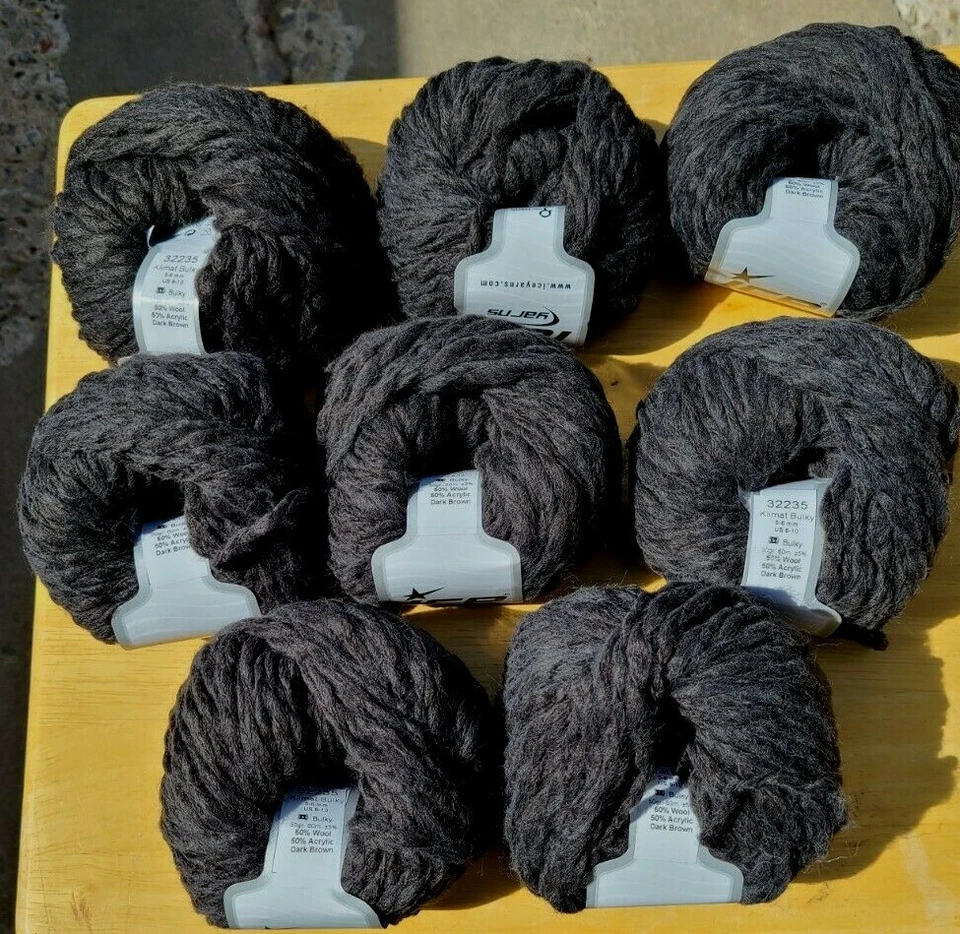 HILO 8 madejas de marrón oscuro ICE clima voluminoso 50% lana 50% acrílico 50 gr 60 m ea Foto 1 de 4
