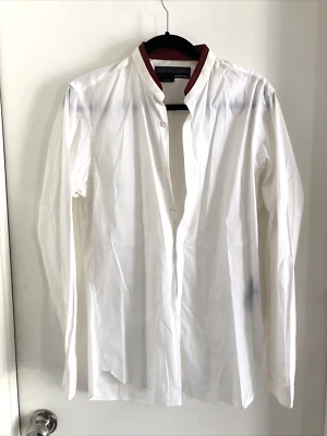 The Kooples White Long Sleeve Button Down With Red Leather Trim Size M - Image 1 of 4