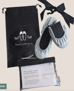 Rescue Flats Matte Silver Sz LARGE Ballet Flats Shoe Sz 10-11 + Heel Bag & Bow - Picture 1 of 4