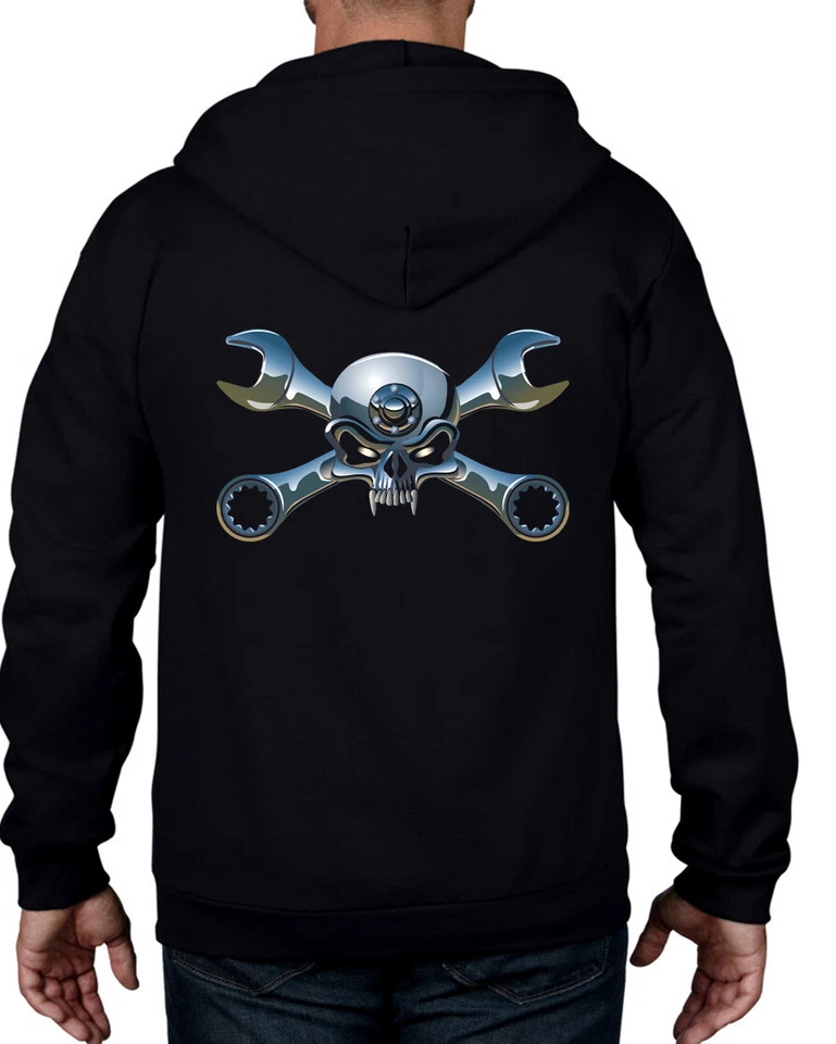 Biker Jolly Roger Vollzip Hoodie - Motorrad T-Shirt Totenkopf & Knochen Biker - Bild 1 von 1