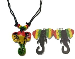 Wood Earrings Necklace Set Natural  Light weight Elephant wooden shape Jewelry 