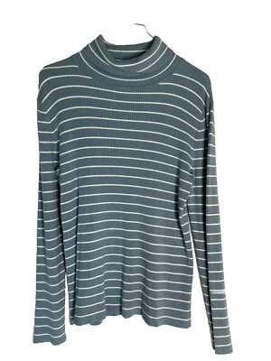 Suéter Coldwater Creek Para Mujer M Azul Blanco Rayas Tejido Acanalado Cuello Alto Pullover Foto 1 de 4