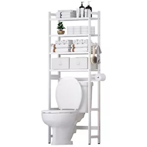 Over The Toilet Storage With 2 Baskets 4tier Bamboo Organizer Rack With Paper Ho - Picture 1 of 7