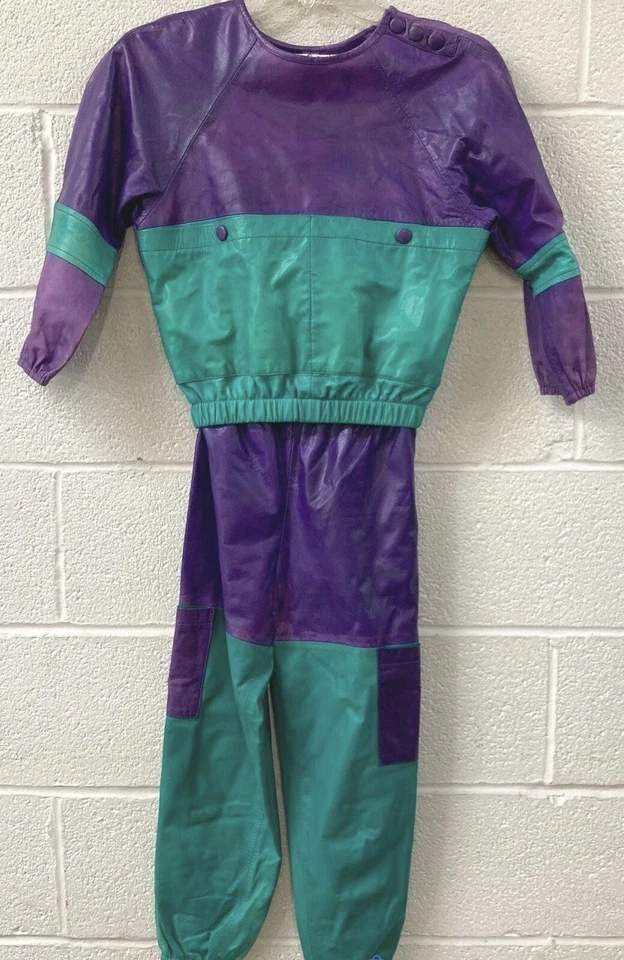 Chándal deportivo de cuero verde púrpura años 90 Chicago Little Leathers talla 7-8 juvenil Foto 1 de 4