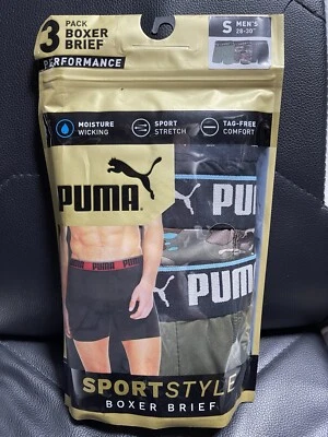 Paquete de 3 calzoncillos boxer Puma pequeños de rendimiento negro verde camuflaje para hombre Foto 1 de 4