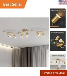 Elegant 6-Light Gold Track Lighting Kit - Adjustable LED Ceiling Spotlights - Picture 1 of 11