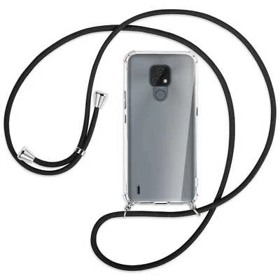 Collier pour Motorola Moto E7 noir (A) Etui Coque de protection avec cordon - Photo 1/2