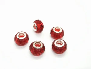 5pz  perline in vetro e ottone 14x8mm colore rosso foro largo 5mm bijoux - Foto 1 di 1