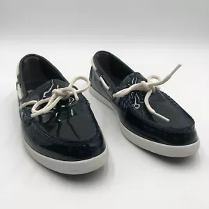 Scarpe da barca Cole Haan donna 7 B Nantucket Camp Moc slip on blu vernice pelle - Foto 1 di 23