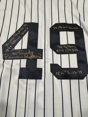 LOUISIANA LIGHTNING RON GUIDRY SIGNED AUTO CAREER 9 STAT YANKEES JERSEY - Image 1 of 4