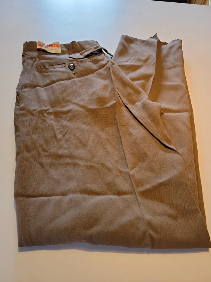 Calças vintage Vanslacks. Tamanho 26 x 31. Novo com etiquetas marrom escuro cáqui HTF 1930s 1940s CE  - Imagem 1 de 4
