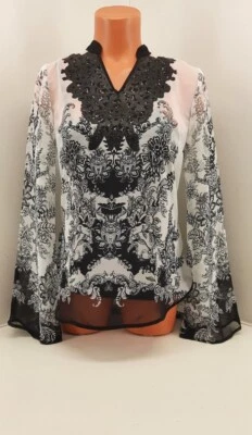 Top Sharagano transparente blanco y negro con cami negra. Talla S Foto 1 de 4