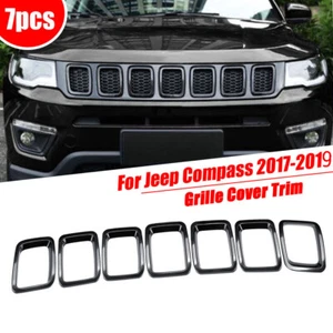 ABS Front Grille Grill Frame Decoration For 2017-2019 Jeep Compass Black - Foto 1 di 10