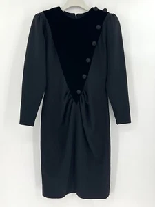 VTG 80s OSCAR DE LA RENTA Dress 6 Black Velvet Wool Blend Union Made in USA - Picture 1 of 12