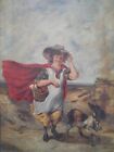 Early 19thc Windswept Girl & Her Dog, EXPERT HELP REQUIRED ANTIQUE OIL PAINTING.