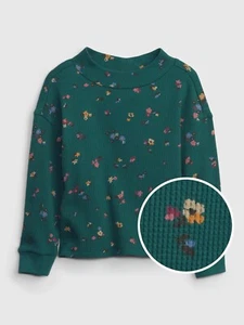 NEW $40 GAP Toddler Girls Green Waffle Knit Floral Print Mockneck Top Size 3T - Picture 1 of 1