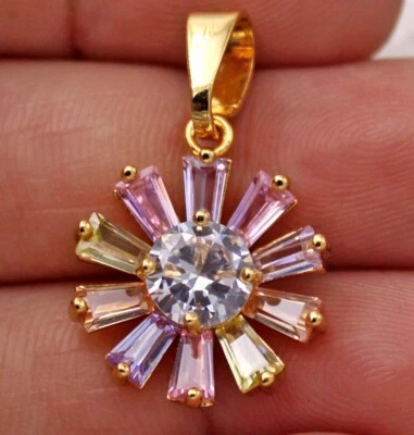 Bonito Collar Colgante Girasol Circonita cúbica Multicolor Pastel Relleno Oro Amarillo 18K Foto 1 de 3