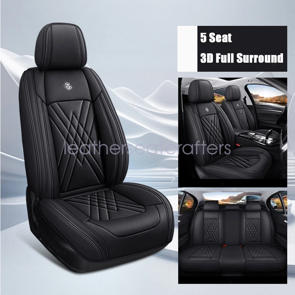 PU Leather Seat Cover Front + Rear 5-Seat Protector Cushion For Ford Black - Image 1 of 4