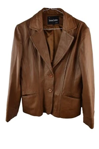 The Keenan Leather Womans Brown Button Blazer Soft jacket Size 10 Outdoors - Picture 1 of 9