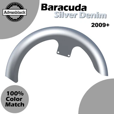 Fit Harley BARRACUDA SILVER DENIM (MATTE) 21" Reveal Wrapper Hugger Front Fender - Image 1 of 4