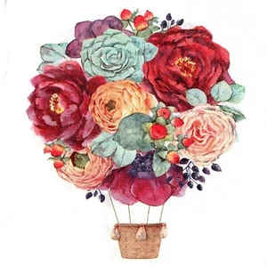 SERVIETTES EN PAPIER MONFGOLFIERE FLEURS. PAPER NAPKINS HOT AIR BALLOON FLOWERS - Imagen 1 de 1