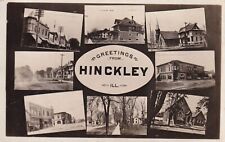 VINTAGE RPPC: "GREETINGS FROM HINCKLEY, ILL." - COLLAGE OF SCENES, BUILDINGS