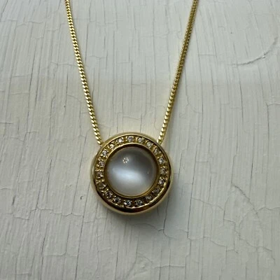 Collar colgante vintage de diamantes ojo de tigre de oro amarillo sólido de 14 k Foto 1 de 4