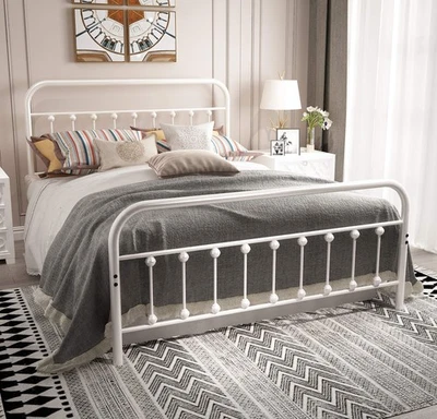 Marco de cama de metal con plataforma Queen con cabecero y pie de cama, vintage victoriano... Foto 1 de 4