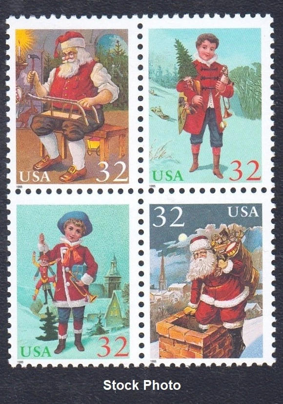 US Postage - 1995 Christmas Santa and Elves, Sc 3004 - 3007 (3007a), Mint NH - Image 1 of 1