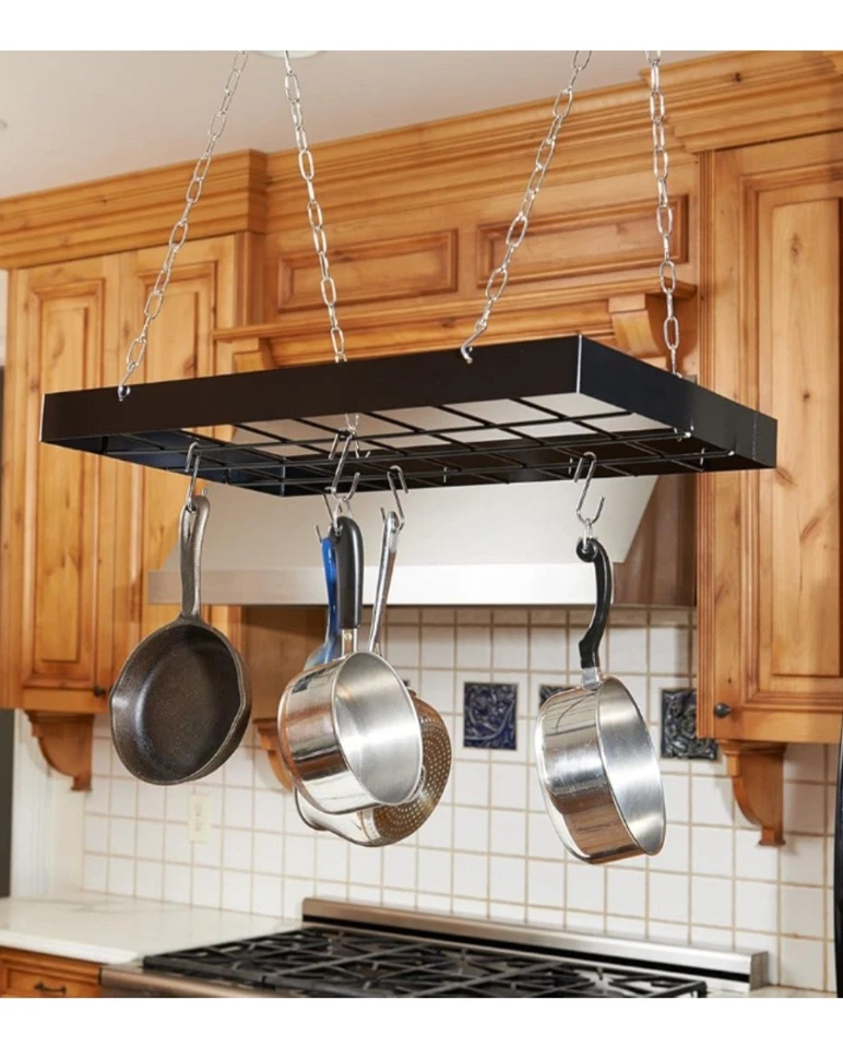Fox Run Craftsmen Rectanglular Hanging Pot & Pan Rack, Black - Image 1 of 4
