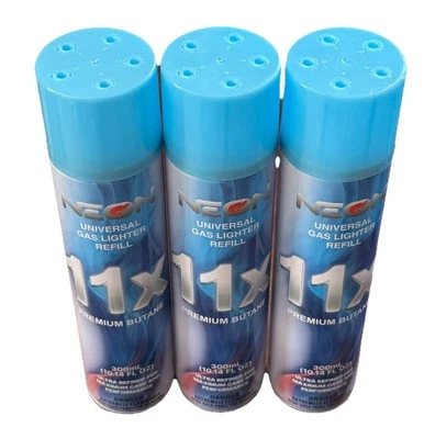Paquete de 3 recargas de gas neón butano universal ultra 11X refinado 10 oz Foto 1 de 2