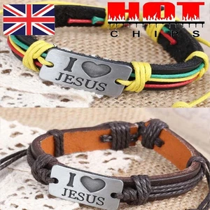 I LOVE JESUS Metal Plate Girl Boy Braid Bracelet String Band Bangle Hot *AU - Picture 1 of 8