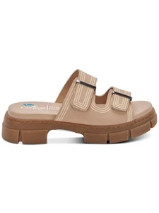 AQUA COLLEGE Womens Beige Hippie Toe Block Heel Slip On Slide Sandals Shoes 9 M - Picture 1 of 11