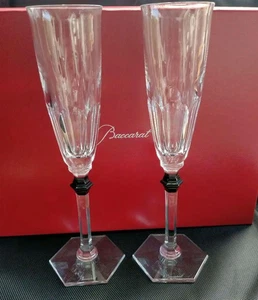 BACCARAT HARCOURT EVE SET OF 2 CHAMPAGNE FLUTES black button - Picture 1 of 10